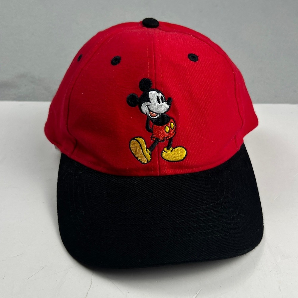 Vintage Walt Disney World Mickey Mouse Snapback Hat Adult OSFM Red Retro Cap